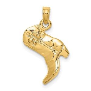 Million Charms 14k Yellow Gold 3-D Cowboy Boot Charm